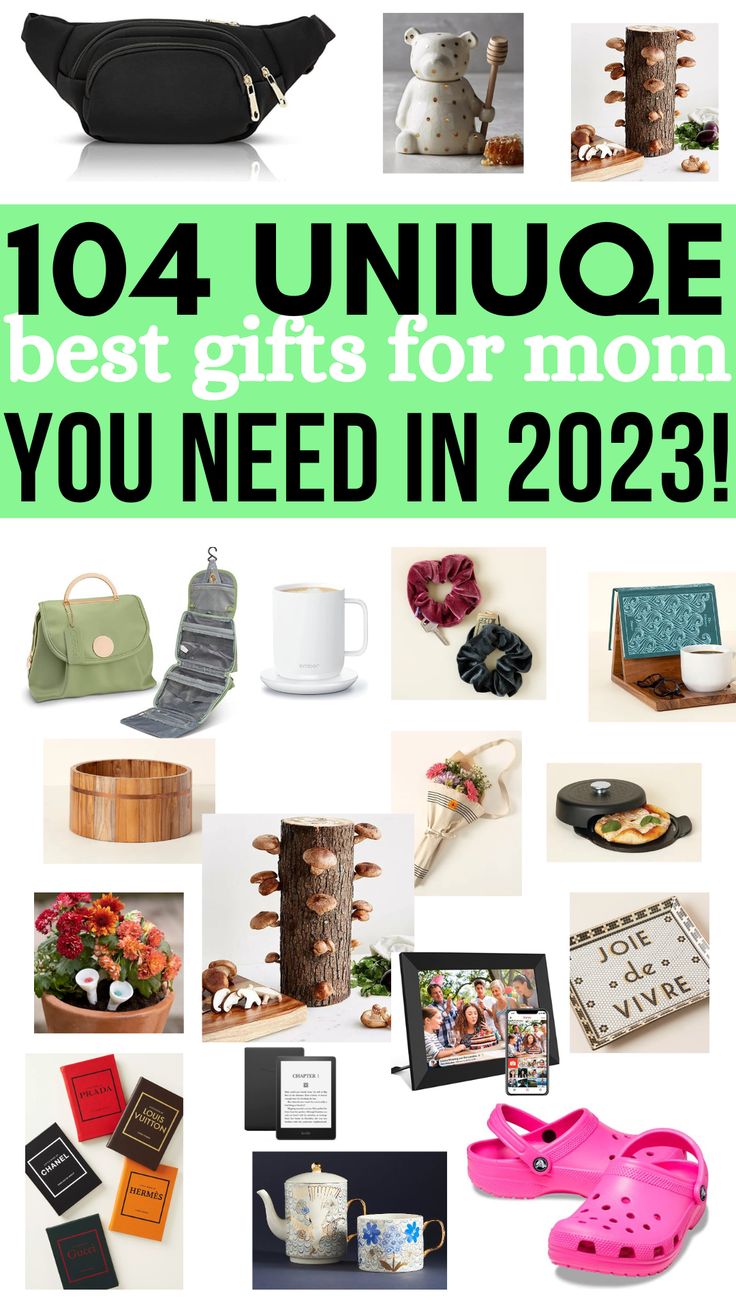 collage of different unique gifts for mom including a shittake mushroom stump, mugs, scrunchies with hidden pockets, bright pink crocs, foot bath, fashion books, etc. Text in the upper third with a bright mint green background reads "100 unique best gifts for mom you need in 2023!" Homemade Gifts For Mom, Mom Gift Guide, Winter Retreat, Top Christmas Gifts, Diy Gifts For Mom, Mom Ideas, Creative Birthday Gifts, Unique Gifts For Mom, Best Gifts For Mom