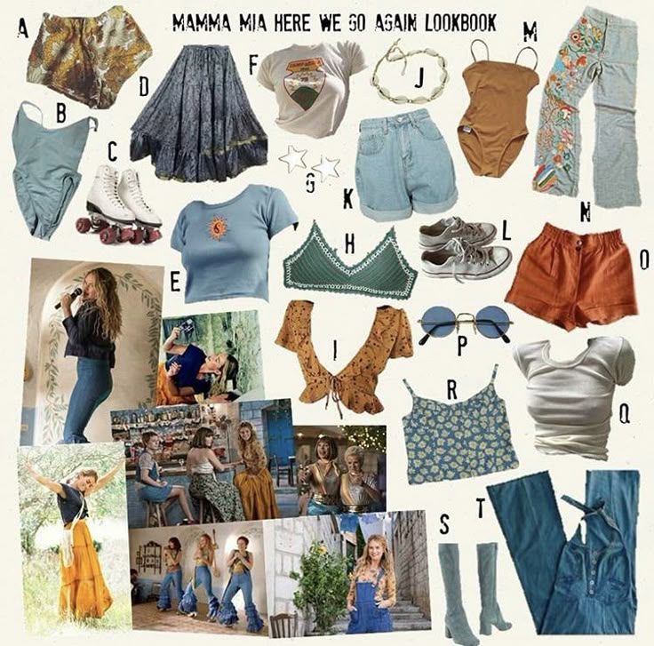 Mama Mia Clothes, Summer Outfits Mamma Mia Inspired, Mama Mia Summer Outfits, Mamma Mis Outfits Aesthetic, Mamma Mia Young Donna Outfits, Mama Mia 2 Outfits, Mamma Mia Clothes Aesthetic, Donna Sheridan Outfits, Mamma Mia Clothes