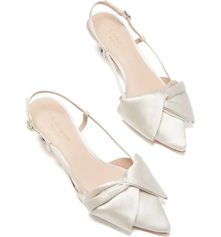 kate spade new york marseille bow pointed toe slingback pump (Women) | Nordstrom Kitten Heels Wedding, Kitten Heel Wedding Shoes, Ivory Pumps, Wedding Shoes Bride, Kitten Heel Shoes, Wedding Shoes Flats, Bridal Heels, Wedding Flats, Wedding Shoes Heels