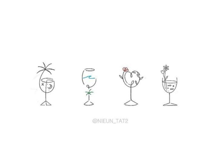 four different types of wine glasses are shown in the same drawing style, each with an individual