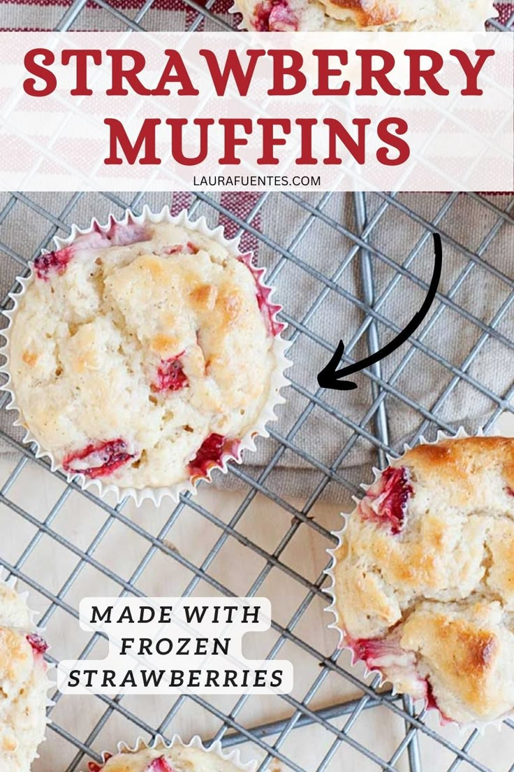 strawberry muffins are made with frozen strawberries and then baked in the oven