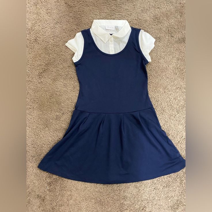 Children’s Place Brand Size 10/12 Navy Blue New Without Tags- Tags Were Removed Girls 2 In 1 Ponte Dress. The Shirt Is Not Removable. Cross Posted Smoke Free Home Fitted Casual Dress For School, Casual Navy Dress For School, Casual White Dress For School, Preppy Blue Dresses For School, School Uniform Dress, Place Dress, Uniform Dress, Ponte Dress, Childrens Place