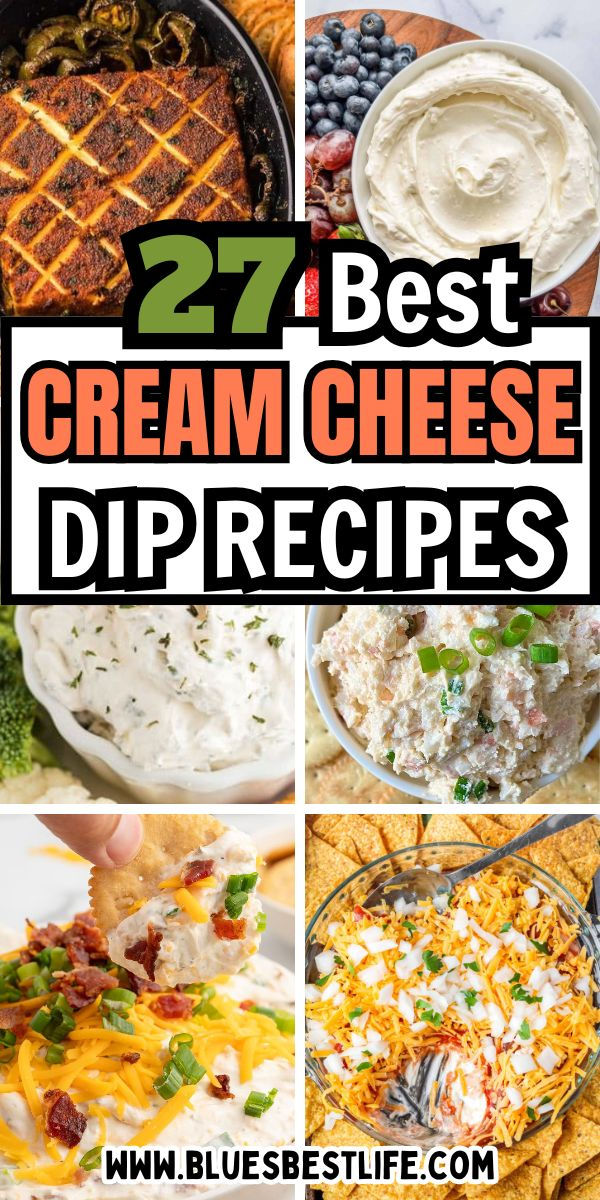 A collection of cream cheese dip recipes for parties. Easy Appetizer Recipes For A Crowd, Easy Cream Cheese Appetizers, Easy Cream Cheese Dip, Cream Cheese Dip Recipes, Warm Dip Recipes, Appetizer Dip Recipes, Cold Dip Recipes, Dip Recipes Hot, Cream Cheese Recipes Dip