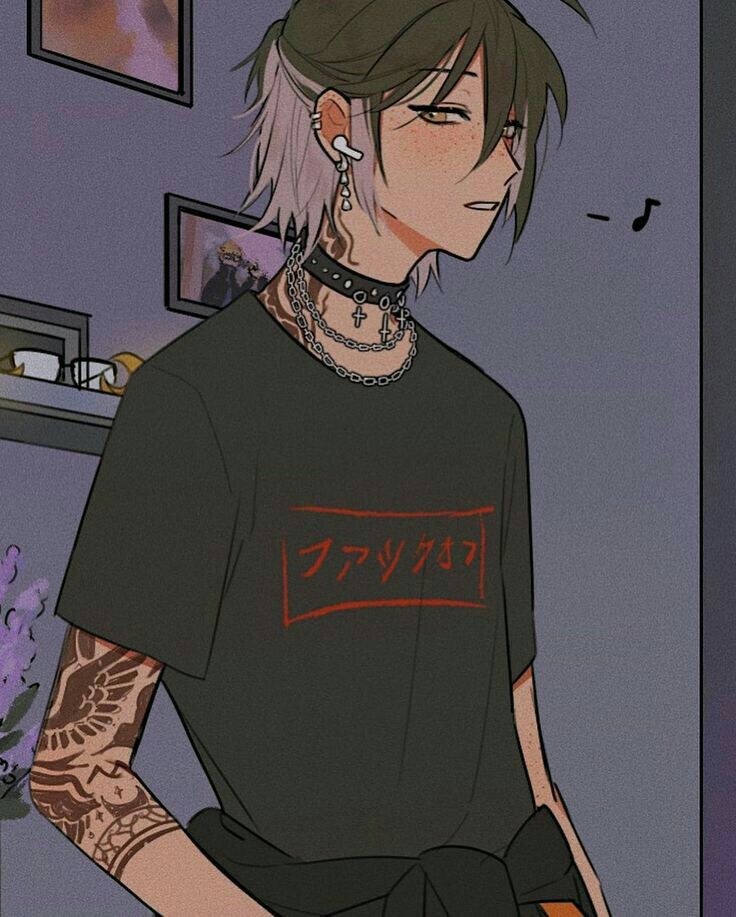 an anime character with tattoos and piercings