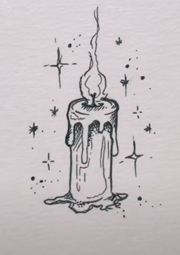 a black and white drawing of a candle