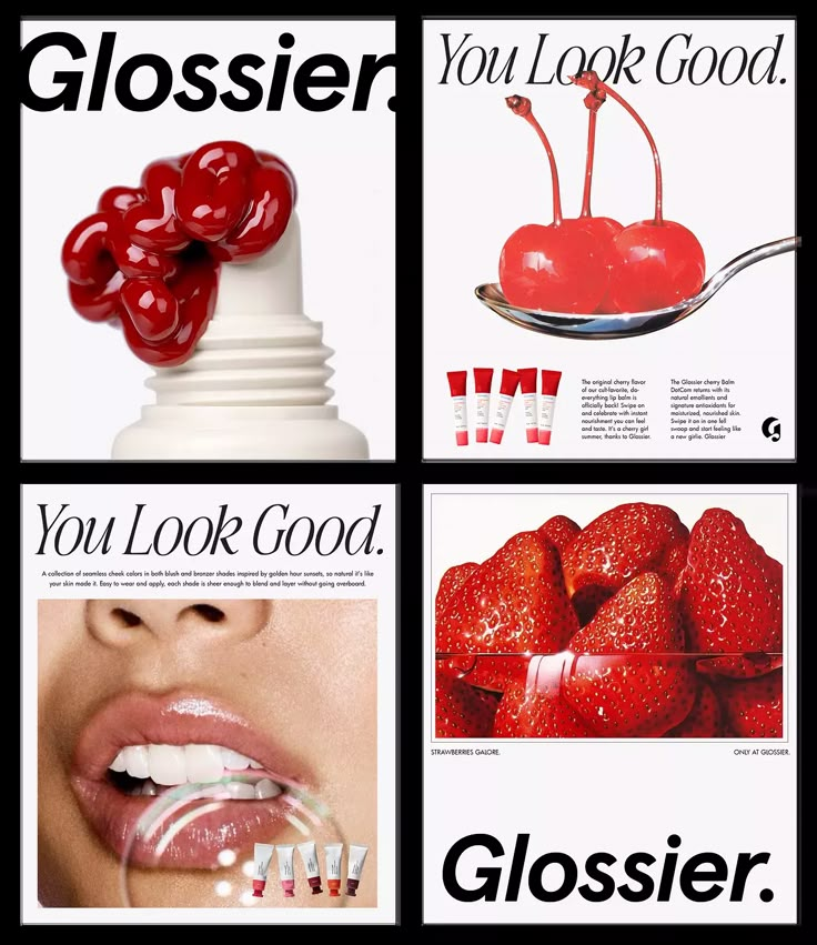 Rebranding Glossier, My Way - by Annie Dabir - Dabbling Creative Sales Promotion Ideas, Glossier Graphic Design, Skincare Design Ideas, Beauty Design Graphic, Glossier Poster, Glossier Ad Campaign, Cosmetics Graphic Design, Make Up Advertising, Glossier Branding