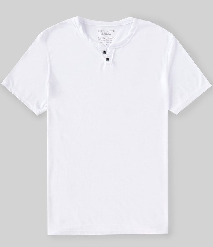 From Lucky Brand&#x2C; this tee features:Venice burnoutrelaxed fitnotch neck with partial button closureshort sleevespullover styling polyester/cottonMachine wash/tumble dryImported. Relaxed Fit T-shirt With Button Closure And Henley Neckline, Relaxed Fit Henley T-shirt With Button Closure, White V-neck T-shirt With Button Closure, White Casual Henley T-shirt, White Henley Neckline T-shirt For Summer, White Henley Neckline T-shirt Casual, White Henley Neckline Casual T-shirt, Henley Neckline T-shirt With Button Closure, White Relaxed Fit Henley Neckline Tops