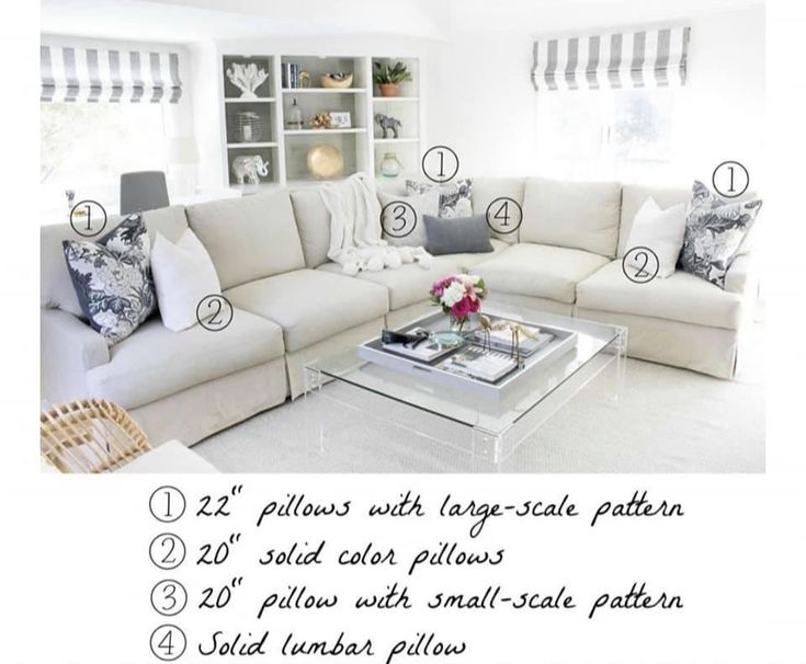 a living room filled with furniture and lots of white pillows on top of it's walls