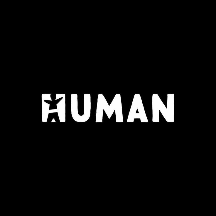 the word human written in white on a black background