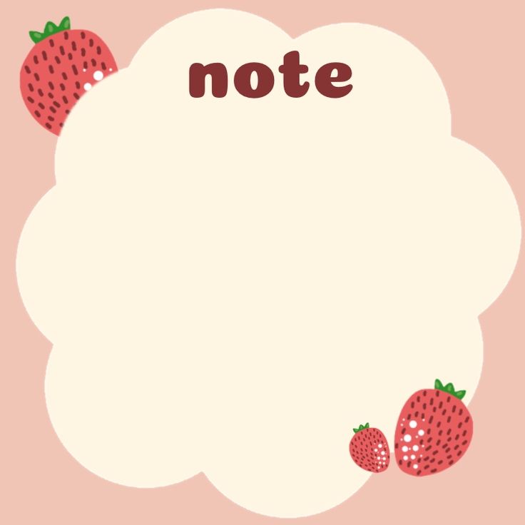 a note with three strawberries on it and the word note written in brown ink