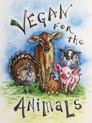 an animal with the words vegan for the animals