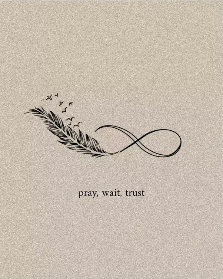 the words pray, wait, trust are written in black ink on a beige background