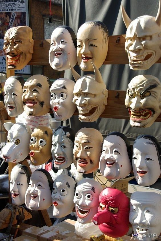 many different masks are on display for sale