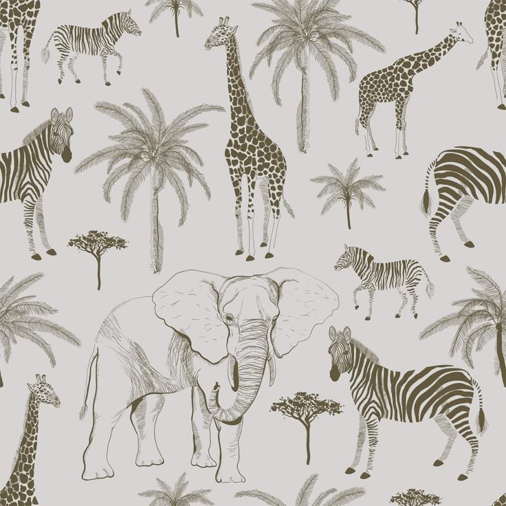 Safari African Animals Wallpaper image 1 Indian Circus, Safari Balloons, Safari Chic, Brazil Colors, Animal Print Wallpaper, Safari Animal Prints, Interior Wallpaper, Outline Designs, Safari Jungle