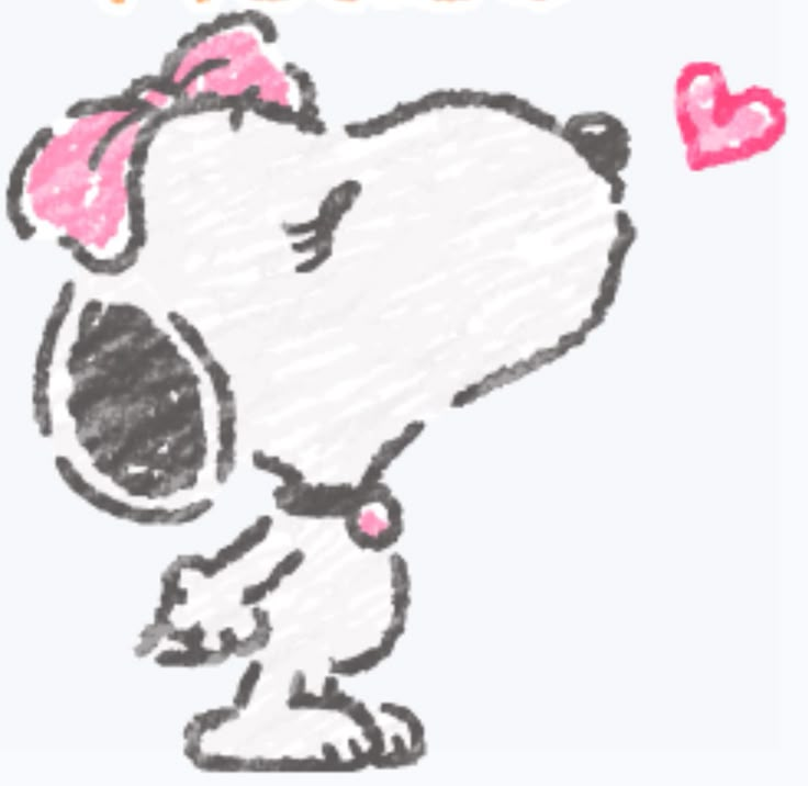 a drawing of a dog with a pink bow on it's head