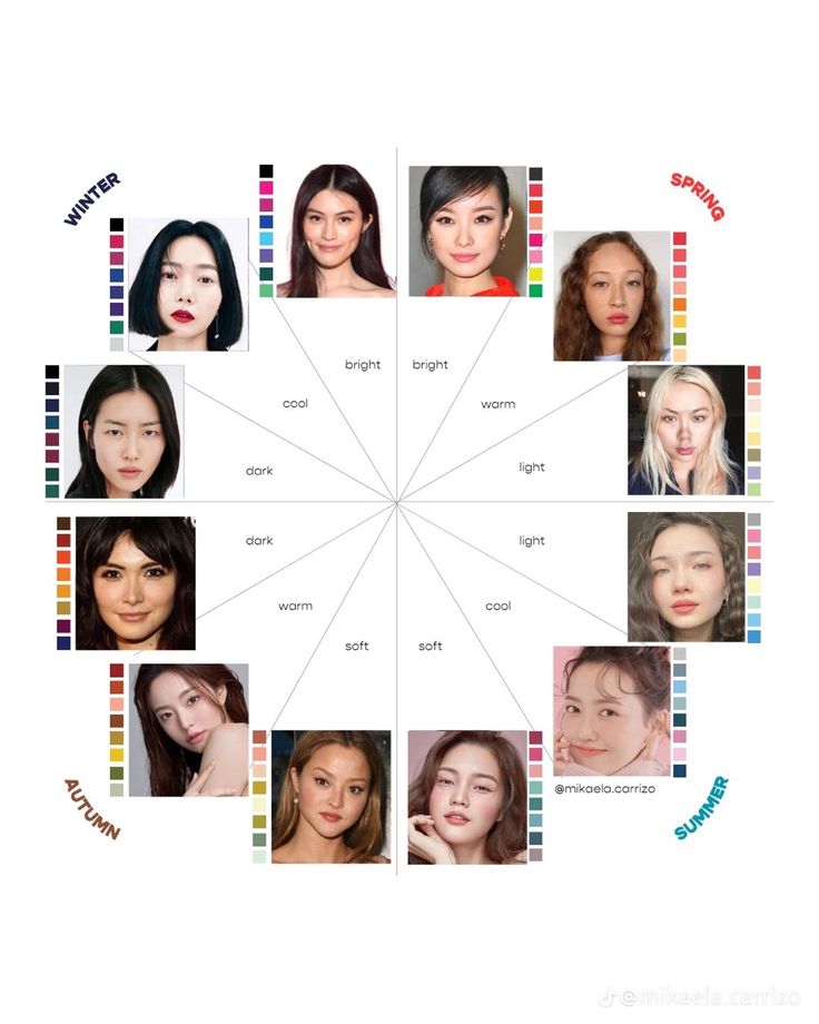 Color Theory Skin Tone, Color Analysis Test, Girly Autumn, Soft Autumn Makeup, Winter Skin Tone, Summer Skin Tone, Deep Autumn Palette, Light Summer Color Palette, Deep Winter Palette