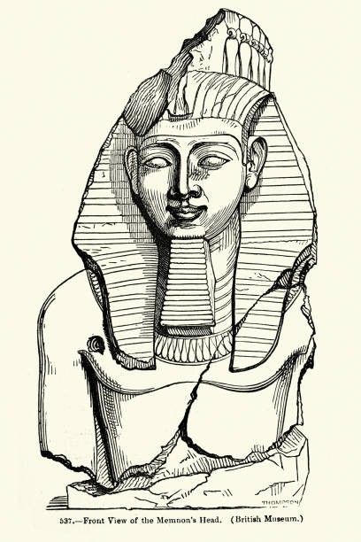 an old drawing of the bust of tutane, with its head resting on his chest