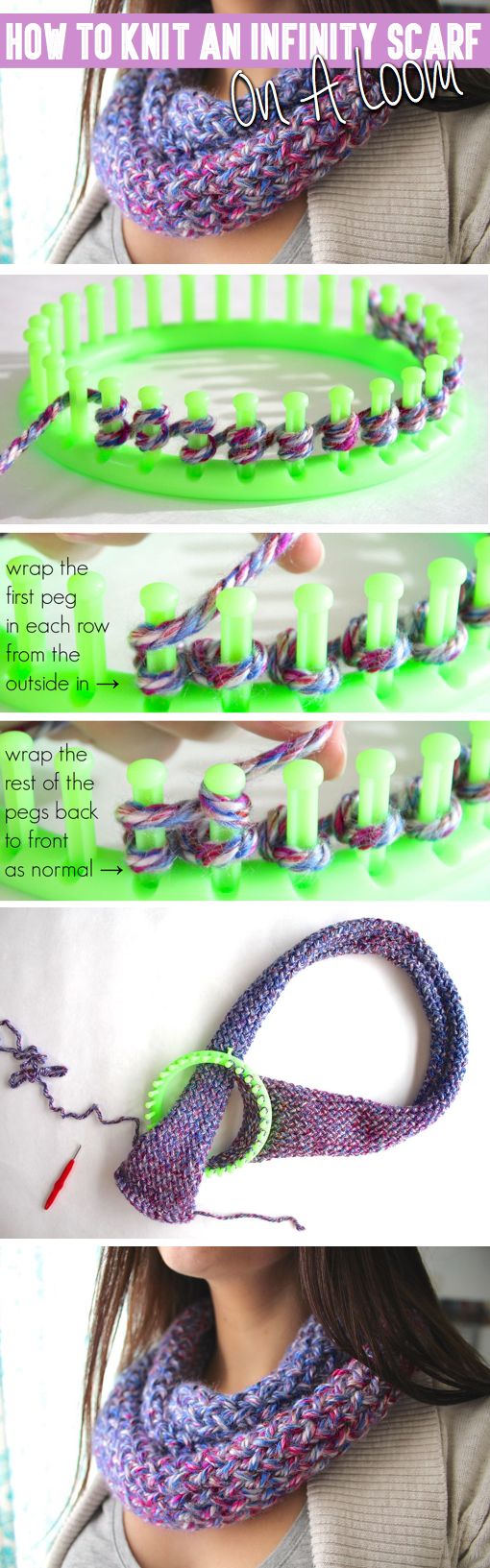 the instructions to knit an inflatable scarf with yarn and plastic beads on it