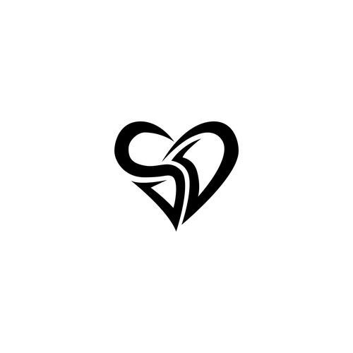 a black and white heart shape with the letter s inside it, on a white background