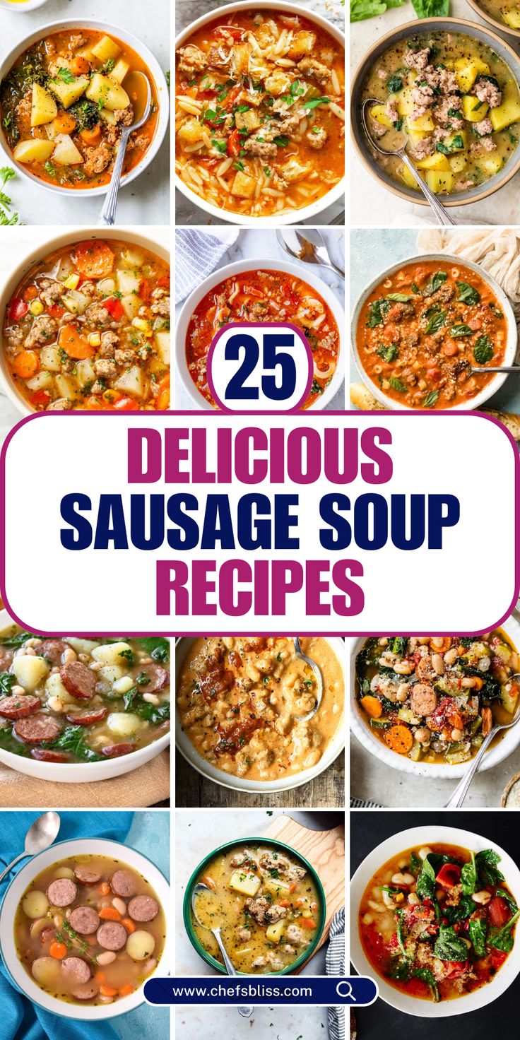 sausage soup recipes Sausage Soup Recipes Slow Cooker, Soup With Sausage Recipes, Smoked Sausage Soup Recipes, Pork Sausage Soup, Smoked Sausage Soup, Spicy Sausage Soup, Dutch Oven Soup, Soup With Sausage, Chicken Sausage Recipes