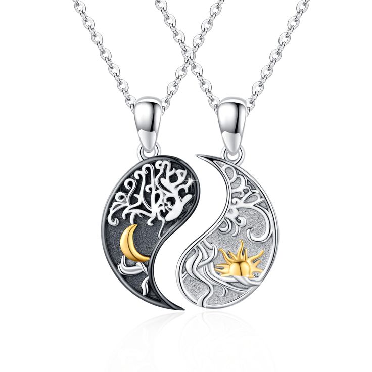 PRICES MAY VARY. 💕"Yin Yang Necklaces" - Half of the necklace is engraved with the warmth of the sun, and the other half is engraved with the moon, both engraved with tree of life, symbolizing the inseparable connection and relationship between each other with whole life. 💕"Matching Couples Necklaces" - Made of 925 sterling silver, hypoallergenic, anti-tarnish, lead-free, and cadmium-free. The sun, moon, and tree of life are handcrafted and embellished with plating for a delicate and romantic Sterling Silver Necklace For Friendship, Silver Round Pendant Necklace For Friendship, Silver Clavicle Chain Necklace For Friendship, Spiritual Silver Necklaces For Friendship, Symbolic Personalized Necklaces For Friendship, Personalized Symbolic Necklaces For Friendship, Sterling Silver Engraved Necklace For Friendship, Engraved Sterling Silver Necklace For Friendship, Engraved Sterling Silver Friendship Necklace