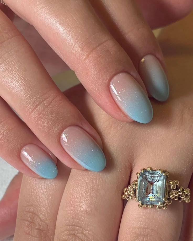 Blue White Ombre Nails, Blue Wedding Nails, Nails Navy, Nails Light Blue, Simple Wedding Nails, Wedding Nail Designs, Blue Ombre Nails, Engagement Nails, Bridal Nail Art