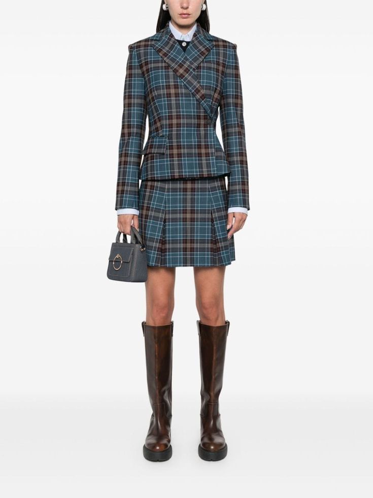 Find CLAUDIE PIERLOT Plaid-checked Mini Skirt on Editorialist. indigo blue/multicolour wool blend plaid check pattern fully pleated concealed side hook and zip fastening full lining flared hem