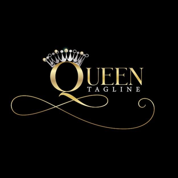 the queen tagline logo is gold and has a crown on it, as well as an elegant scroll