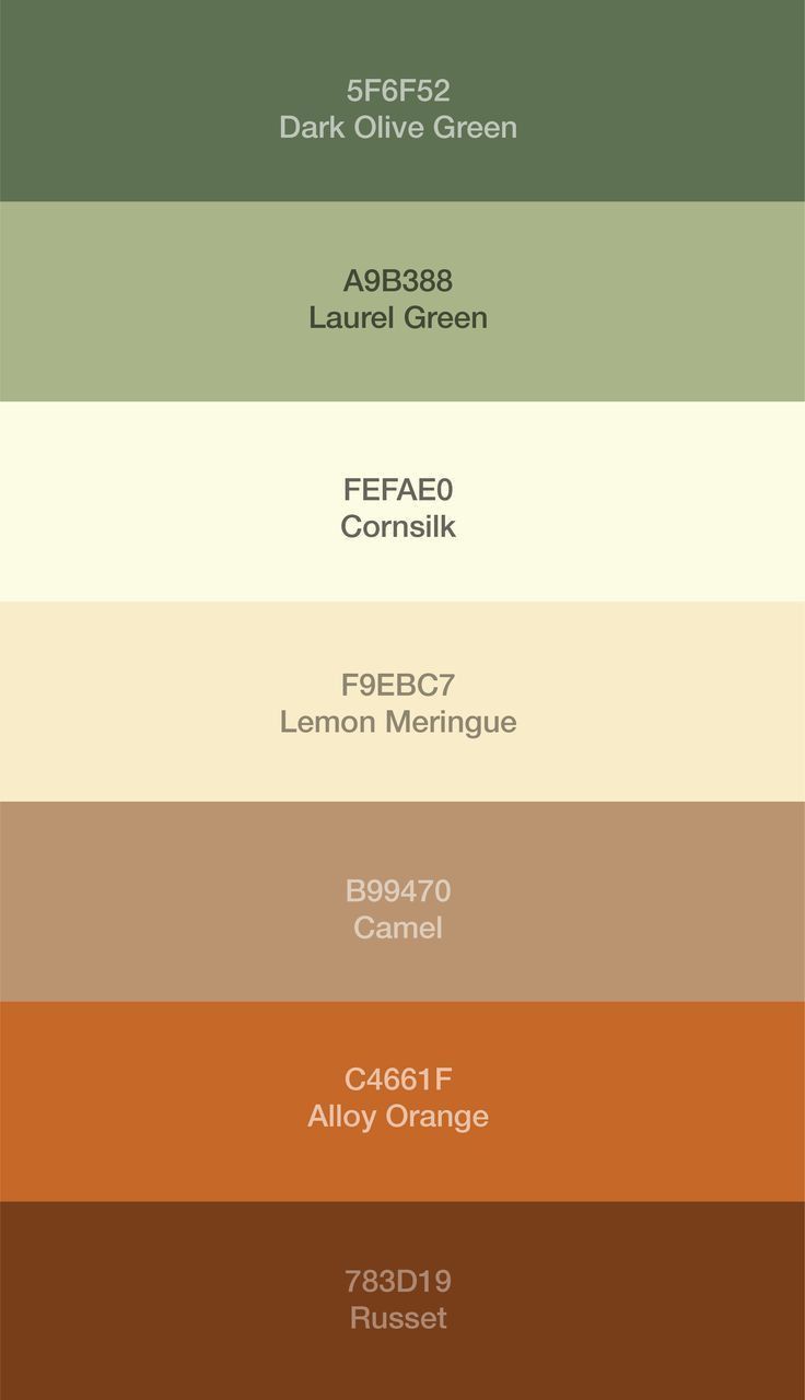 the color scheme for different shades of brown, green and yellow in an array of colors