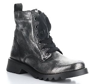 With oversized eyelets, an intriguing metallic finish, and a fit that keeps you comfortable, the Ragi is a leather boot that's designed to bring cool, modern style to your everyday look. From Fly London. Metallic Ankle Boots For Fall, Edgy Silver Ankle Boots, Casual High-top Boots With Metal Feet, Silver High Ankle Boots For Spring, Silver Ankle Boots For Fall, Trendy Silver Boots For Winter, Casual Silver Winter Boots, Silver Leather Winter Boots, Silver High Ankle Winter Boots