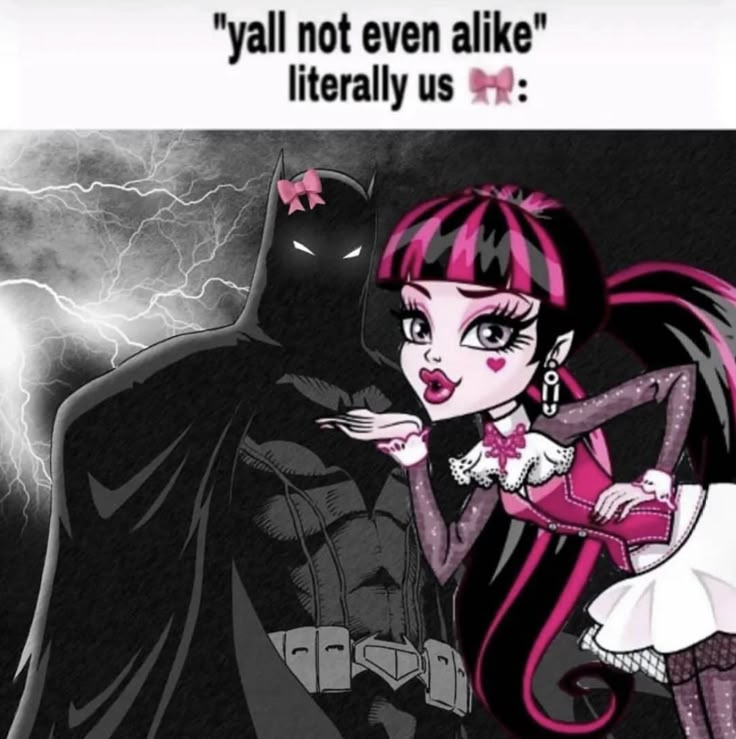 an image of batman and batgirl with caption that reads, y'all not even alike literally us