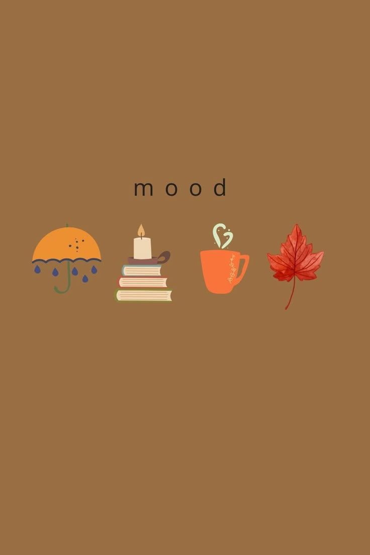 the words mood are written on a brown background with an autumn leaf and coffee cup