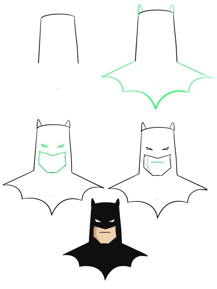 three different types of batman masks, one with green eyes and the other with black ears