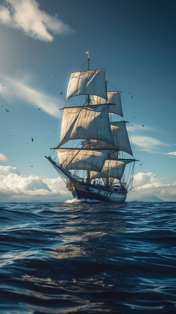 Sailing Ship Aesthetic, Old Pirate Ship, Ship Background, Ship Wallpaper, Construction Wallpaper, Pirate Ship Art, Ship At Sea, Ocean Art Painting, Sail Ships