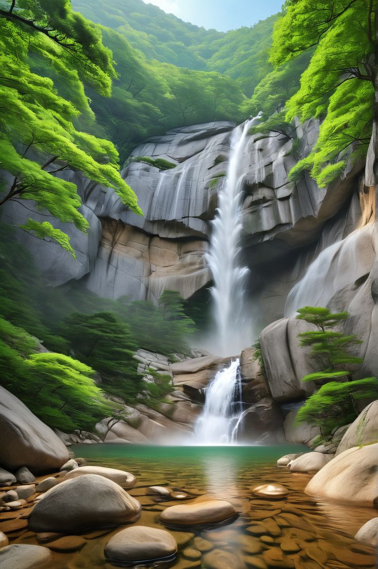 Witness the raw power and beauty of Biryong Falls in this epic 4K CGI artwork. The thunderous cascade, mist-shrouded pool, and verdant forest of Seoraksan National Park come alive in stunning detail. Explore the peninsula, canyon, and valley in this breathtaking digital recreation. #BiryongFalls #Seoraksan #Korea #Waterfall #Nature #CGI Seoraksan National Park, Landscape Waterfall, Cliff Face, Hiking Spots, Power Of Nature, Crystal Clear Water, Natural Wonders, Clear Water, Intricate Details