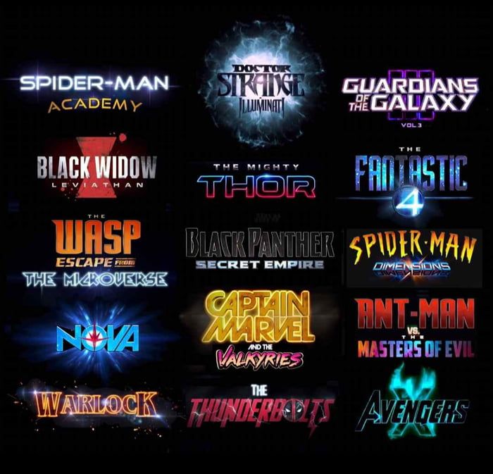 the titles for spider - man and other movies are shown in this image, with different colors