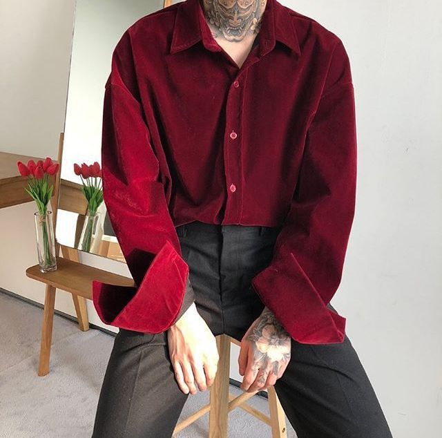 Red Button Up Shirt, Red And Black Outfits, Party Outfit Men, Black Outfit Men, Burgundy Outfit, Aesthetic Outfits Men, Red Streetwear, Ugly Christmas Sweaters, Cool Outfits For Men