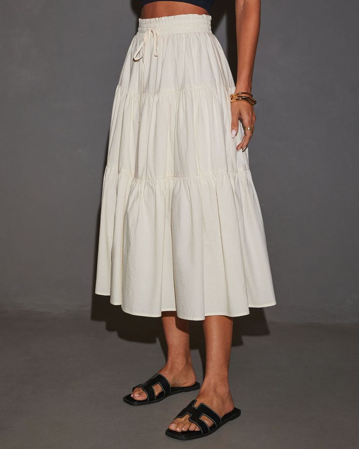 Fitted waist Front tie closure Tiered Midi length Lined 80% Polyester 20% Cotton White Tiered Skirt, Summer 2024 Fashion, Tiered Midi Skirt, Gorgeous Outfits, Swim Shop, Skirt White, Beautiful Skirts, Fashion Wishlist, Spring Summer 2024