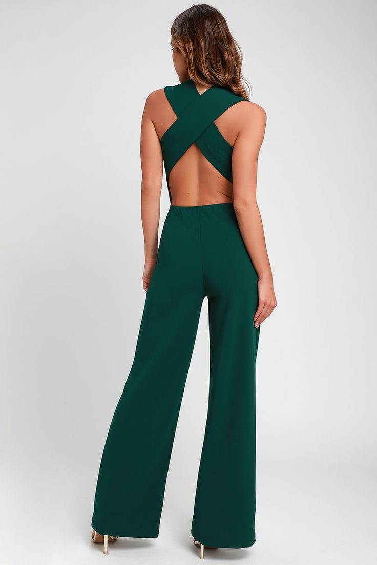 Cute Green Jumpsuit - Backless Jumpsuit - Sleeveless Jumpsuit Green Sleeveless Jumpsuits And Rompers For Evening, Green Sleeveless Jumpsuits For Evening, Formal Sleeveless Jumpsuits And Rompers With Back Opening, Formal Sleeveless Jumpsuit With Back Opening, Fitted Strapless Sleeveless Jumpsuit For Date Night, Elegant Green Backless Jumpsuits And Rompers, Elegant Green Backless Jumpsuit, Green Strapless Sleeveless Jumpsuit For Night Out, Womens Jumpsuit Outfits