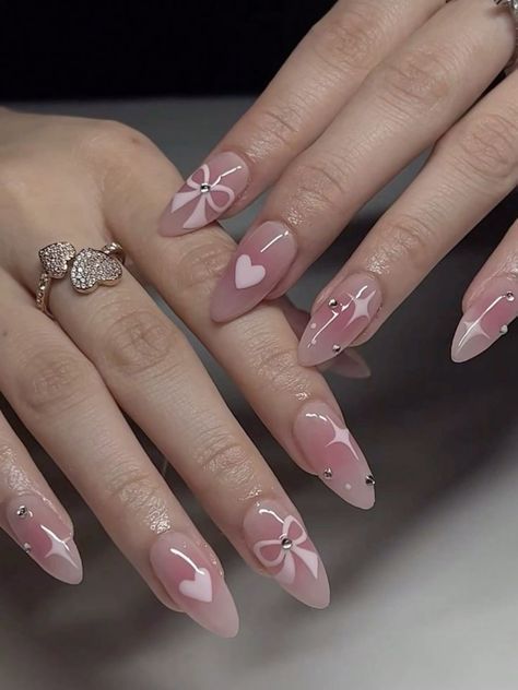 Nail Extension Aesthetic, Aesthetic Nail Extension Designs, Nail Extensions Ideas Aesthetic, Nail Extension Designs Coquette, Cute Nail Extension Designs, Aesthetic Nail Extension Ideas, Nail Extensions Aesthetic, Pink Gel Extensions, Nail Inpos Ideas