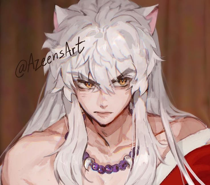 an anime character with white hair and horns