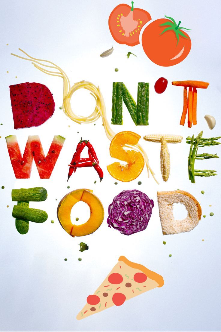 the words don't waste food are made up of vegetables, fruits and meats