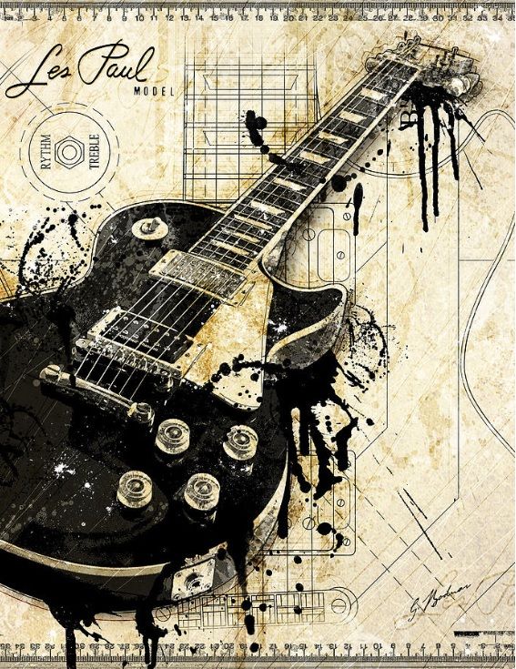 a black electric guitar with grungy paint splattered on it