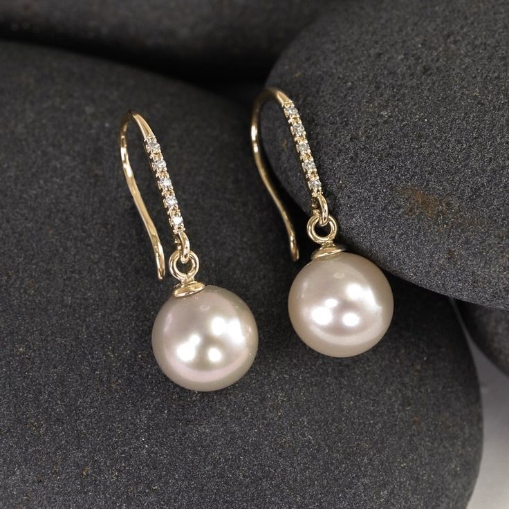 Large Pearl Drops in 14K With Genuine Natural Diamonds Solid - Etsy Australia Ruby Jewelry Necklaces, Pearl Earrings Handmade, Earrings Pearl Drop, Large Pearl Earrings, Pearl Drop Earrings Gold, Gold Hooks, Freshwater Pearl Drop Earrings, Peoria Az, Freshwater Pearl Earrings