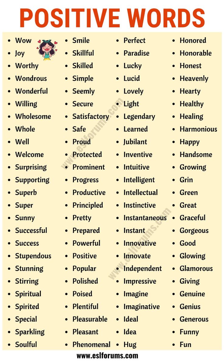 a poster with words that say positive words and the words below it are in english