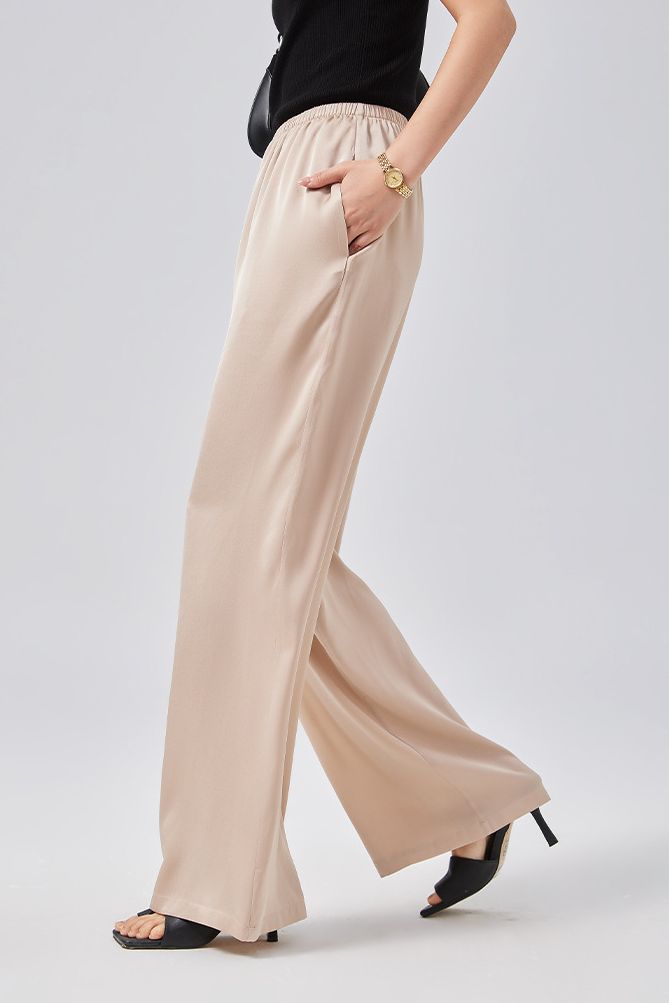 Fibflx Women's Loose Fit High Waist Wide Leg Silk Pants Silk Wide Leg Pants For Formal Occasions, Formal Silk Wide Leg Pants, Elegant High-waisted Viscose Pants, Viscose Wide-leg Pants For Formal Occasions, Formal Viscose Wide-leg Pants, Formal Silk Straight Leg Wide Pants, Elegant Viscose Wide Leg Pants For Work, Sleek Silk Wide Leg Pants, Sleek Silk Straight Leg Pants