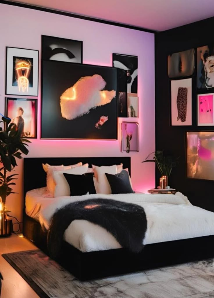 My Own Room Aesthetic, Woman's Bedroom Decorating Ideas, Bedroom Decor Inspiration Modern, Luxury Looking Bedroom, Furniture Decoration Ideas, Black White Aesthetic Bedroom, Black Room Ideas For Girls Bedrooms, Classy Feminine Bedroom, Room Aesthetics Ideas