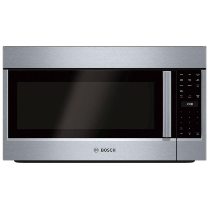 a stainless steel microwave oven with the door open