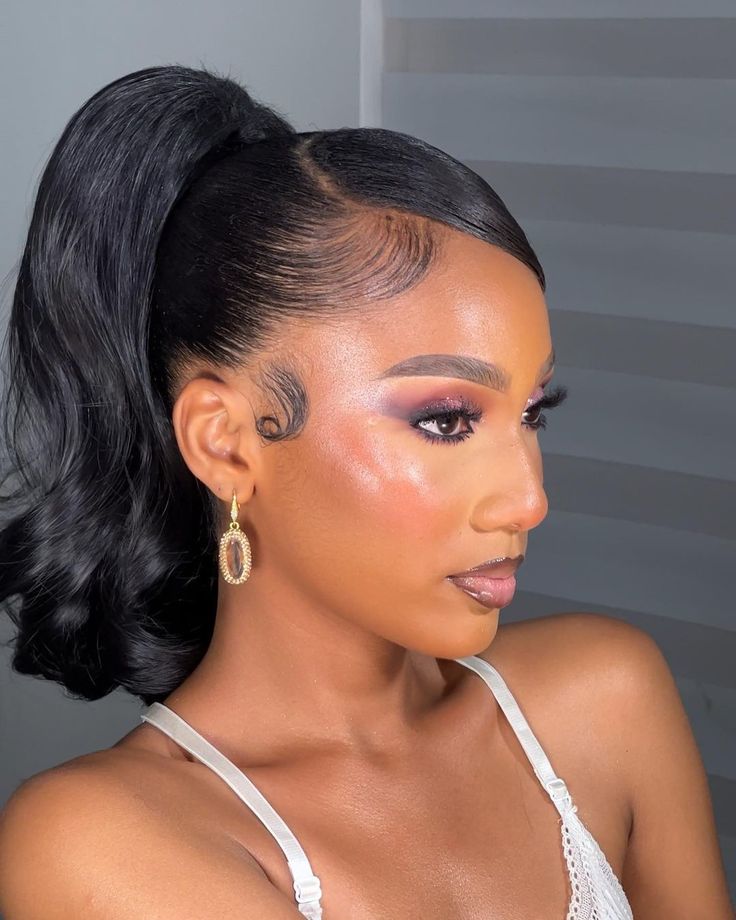 Sophisticated Sleek Medium Pony Style Ponytail Hairstyles For Black Women, Wedding Ponytail, Bridesmaids Hairstyles, Black Ponytail, High Ponytail Hairstyles, Sleek Ponytail Hairstyles, Cute Ponytails, Black Ponytail Hairstyles, Curly Ponytail