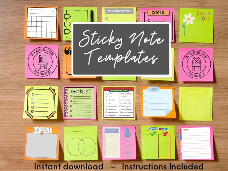 sticky note templates are displayed on a table